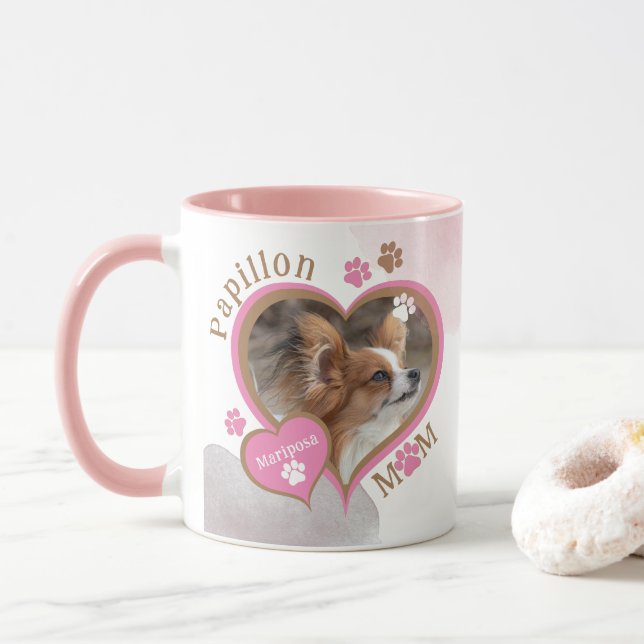 Caneca Papillon Mãe Personaliza Foto e Nome do Cão (Com Donut)