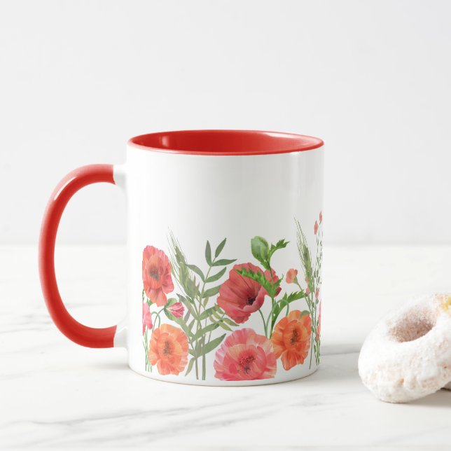 Caneca Papoila Vermelha Flores (Com Donut)