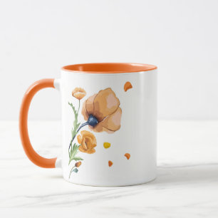 Caneca Papoula laranja em aquarela