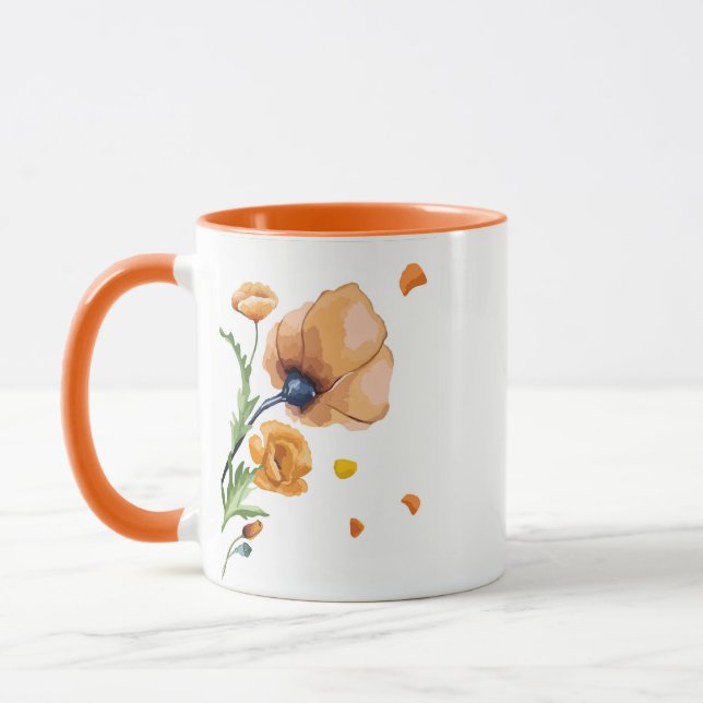 Caneca Papoula laranja em aquarela (Esquerda)