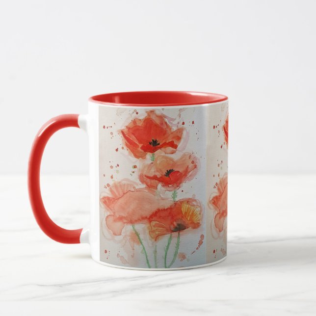 Caneca Papoulas Vermelhas Vibrantes Flor Floral Aquarela (Esquerda)