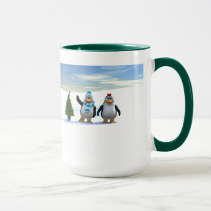Caneca Par Pinguim de Cartoon Gelado com Árvore