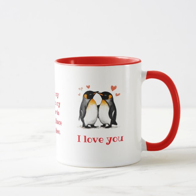 Caneca Para Amantes, Cota Pinguins, Adicionar Nomes, Amor (Direita)