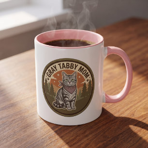 Caneca para Mãe de Gato Malhado Cinza Presente par