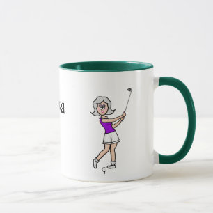 Caneca para Mulher Golfista de Cabelo Grisalho