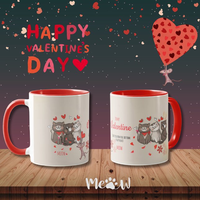 Caneca Para o meu Namorados Meow Feline (To my Valentine Meow Feline favorite Mug red handle)
