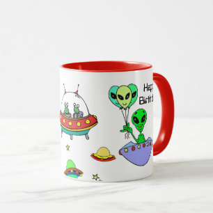 Caneca Parabéns Alienígena de aniversário - Taça de C
