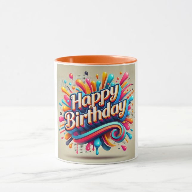Caneca Parabéns de cor de negrito de aniversário (Centro)