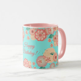 Caneca Parabéns Primavera Peach Flowers Garden Standard
