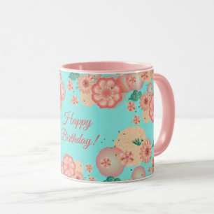 Caneca Parabéns Primavera Peach Flowers Garden Standard