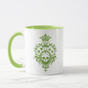 Caneca Parada verde com crânio e caneta