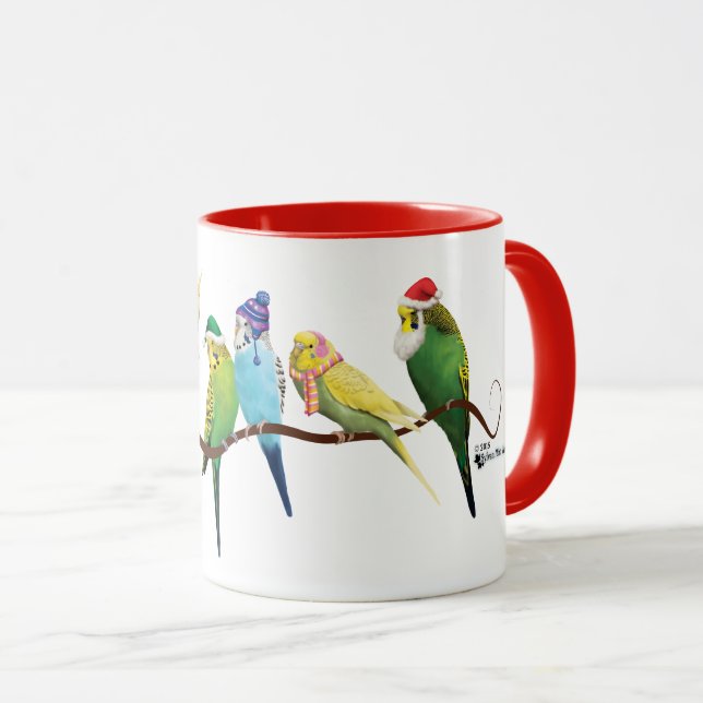 Caneca Parakeets & Cockatiels do Natal (Frente Esquerda)
