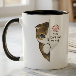 Caneca "Pare de Não Tocar na Minha Caneca" Gatinho Fofo E