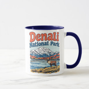 Caneca Parque Nacional Denali Paisagem Retro Alce