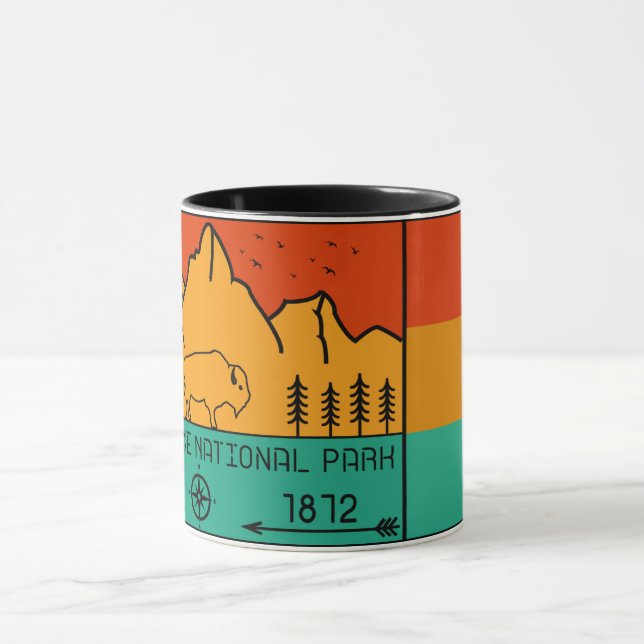 Caneca Parque Nacional Yellowstone Retro Wyoming EUA Biso (Centro)