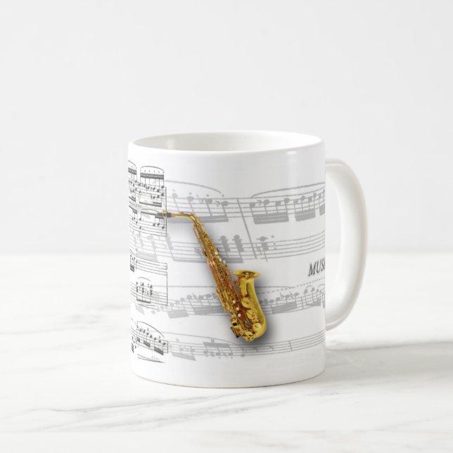 Caneca partitura e saxofone (Frente Esquerda)
