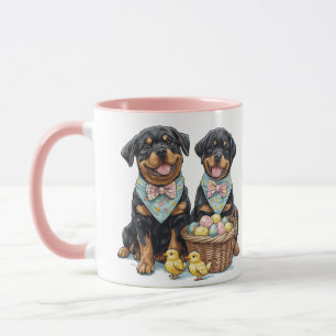 Caneca Páscoa Cães Rottweiler Páscoa Cesto