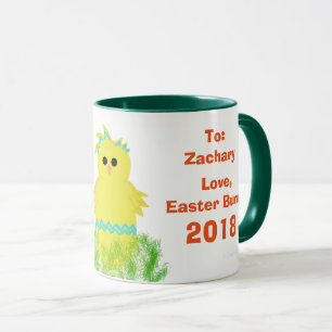 Caneca Páscoa Coelho Azul Ovos de Pintinho Verde