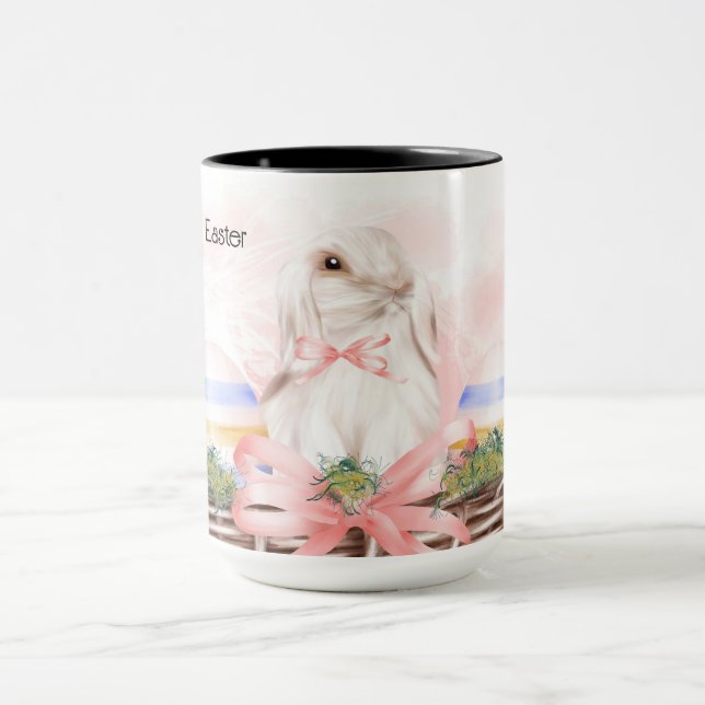 Caneca Páscoa com coelho branco no cesto (Centro)