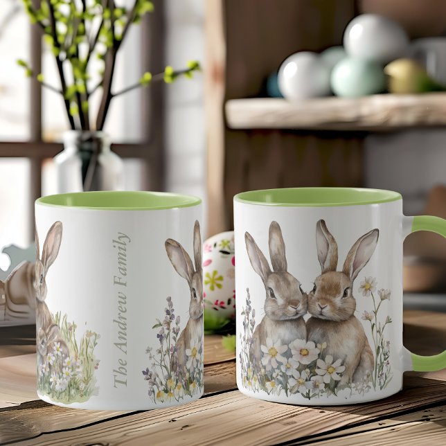 Caneca Páscoa de Nome da Família Bunny Watercolor (Watercolor Bunny Family Name Easter Mug)