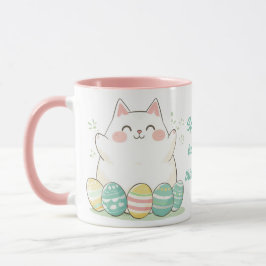 Caneca Páscoa Kawaii, Gatinho de Gato de Mug e Ovos Color