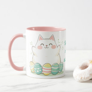 Caneca Páscoa Kawaii, Gatinho de Gato de Mug e Ovos Color