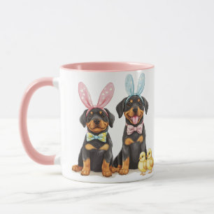Caneca Páscoa Rottweiler Cães Coelhinhos