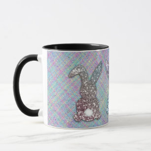 Caneca Páscoas De Glitter Pastel Glam Bunnies Na Xadrez 