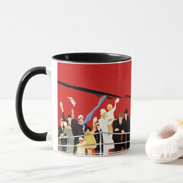 Caneca Passageiros Vintage de cruzeiros acenando tchau (Com Donut)