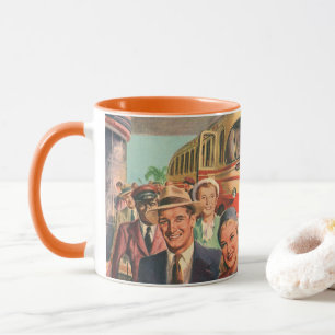 Caneca Passageiros Vintage em Férias no Depósito de Ônibu