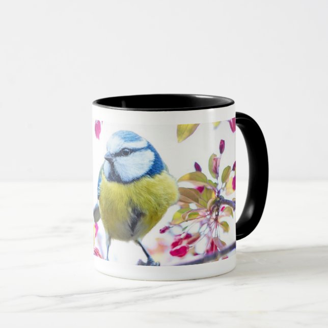 Caneca Pássaro Amarelo e Azul Bonito - Arte Vibrante da V (Frente Esquerda)