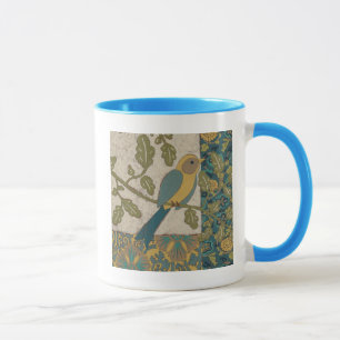 Caneca Pássaro Amarelo e Azul Teal Empoleirado em uma ra