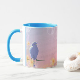 Caneca Pássaro azul Peachy: Pássaros e flores do pêssego