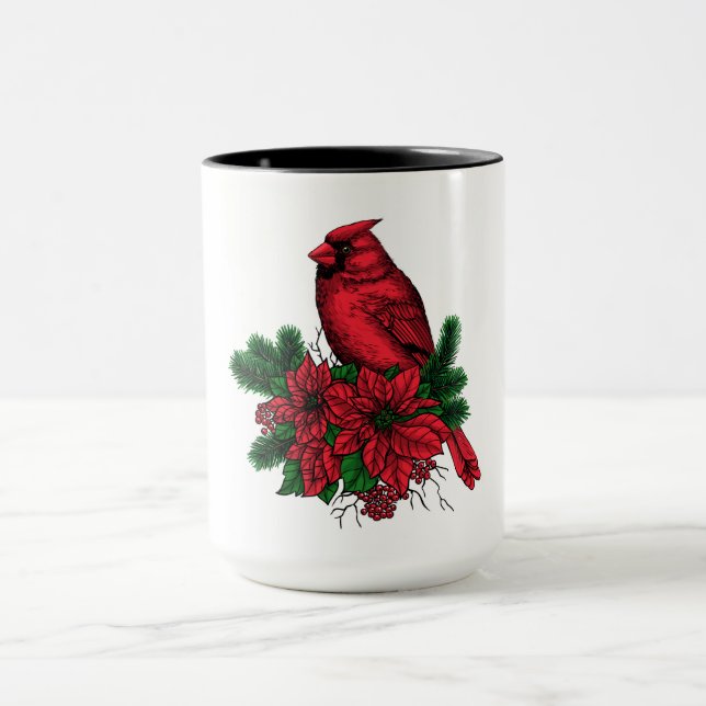 Caneca Pássaro cardeal, ilustração de Natal (Centro)