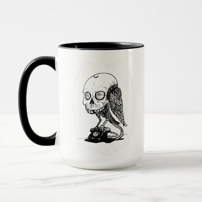 Caneca Pássaro crânio empoleirado em um telefone rotativo (Esquerda)
