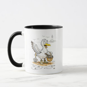 Caneca Pássaro de História em Quadrinhos Coletando Concha
