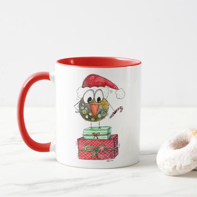 Caneca Pássaro de Natal Branco bonito (Com Donut)