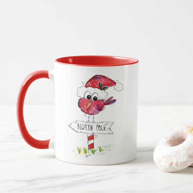 Caneca Pássaro de Natal Vermelho Whimsic (Com Donut)