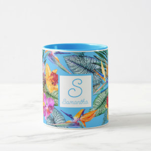 Caneca Pássaro De Paraíso E Azul De Verão De Orquídea