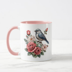 Caneca pássaro e flores bonitinhas