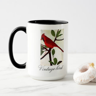 Caneca Pássaro e Folhagem com Cor de Brilho Justo Vintage