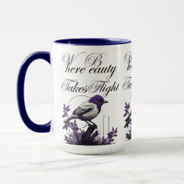 Caneca Pássaro em Bloom | Harmonia de Cinzas e roxas