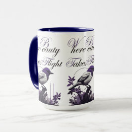 Caneca Pássaro em Bloom | Harmonia de Cinzas e roxas