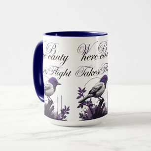 Caneca Pássaro em Bloom Harmonia de Cinzas e roxas