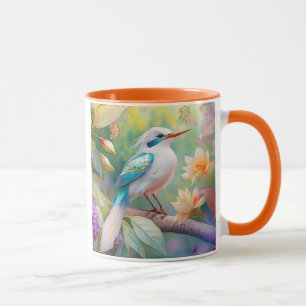 Caneca Pássaro Fantasia Branca, Iridescente, Teal Wing