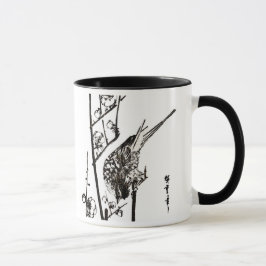 Caneca Pássaro Japonês em uma ramificação - Preto e Branc