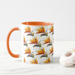 Caneca Pássaro Laranja do Padrão de Planta do Paraíso em 