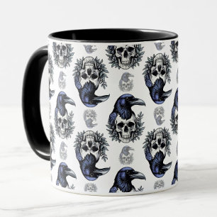 Caneca Pássaro Negro em um Design de padrão de Gótico do