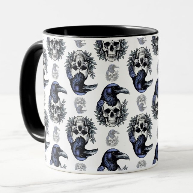 Caneca Pássaro Negro em um Design de padrão de Gótico do  (Criador carregado)