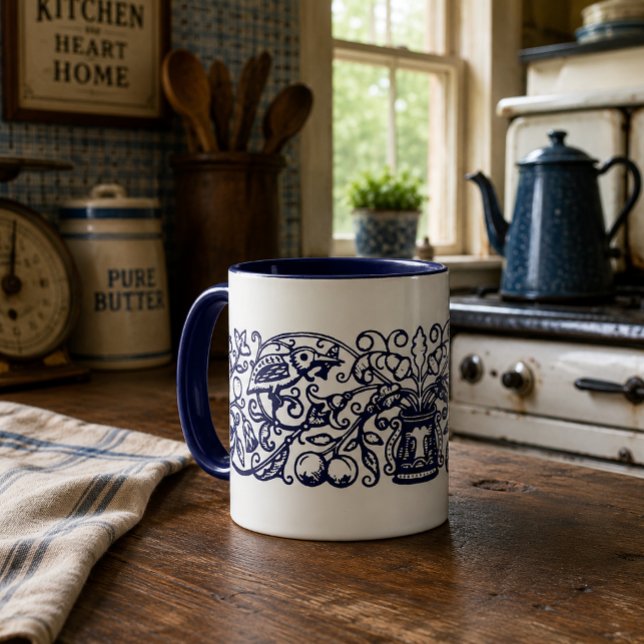 Caneca Pássaros Antigos em Árvores Frutíferas e Floridas (Criador carregado)